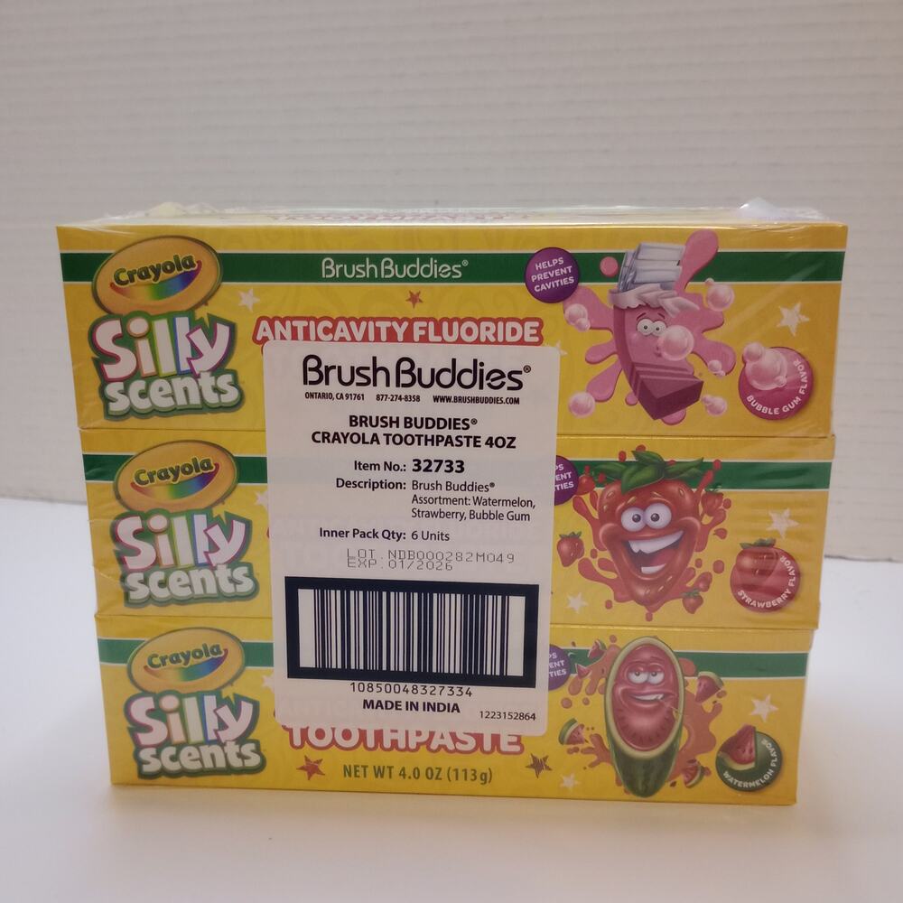 6-Pack Crayola Silly Scents Fluoride Toothpaste - Bubble, Watermelon, and Straw